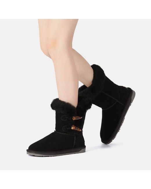 EverAu Australia Black Ever Au Stork Horn Toggle Button Short Boots
