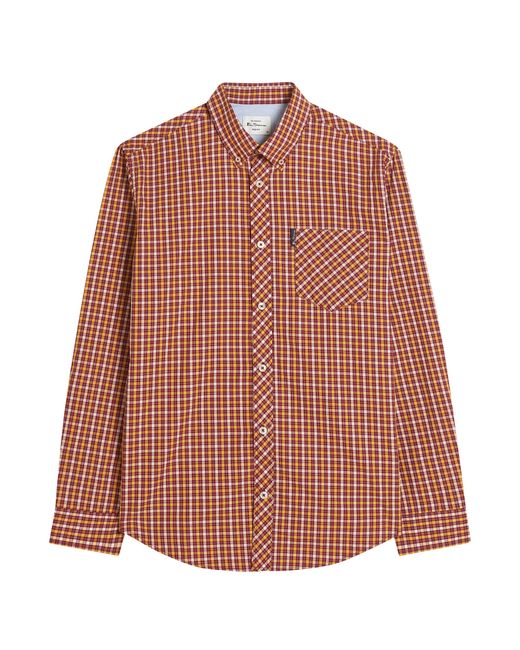 Ben Sherman Brown Signature House Check Long-Sleeved Shirt Cotton for men