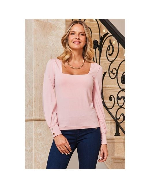 Sosandar Pink Soft Blouson Sleeve Jersey Top