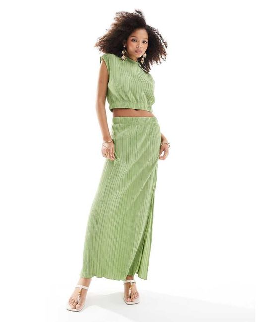 Vero Moda Green Plisse Split Maxi Skirt Co-Ord