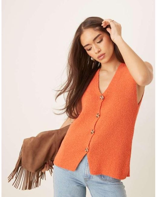 ASOS Orange Slub Knit Relaxed Fit Waistcoat