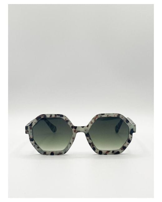 SVNX Gray Pale Tortoiseshell Oversized Hexagon Sunglasses
