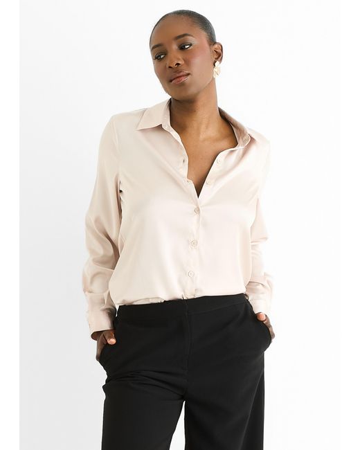 Gini London White Oyester Satin Loose Fit Button Through Shirt