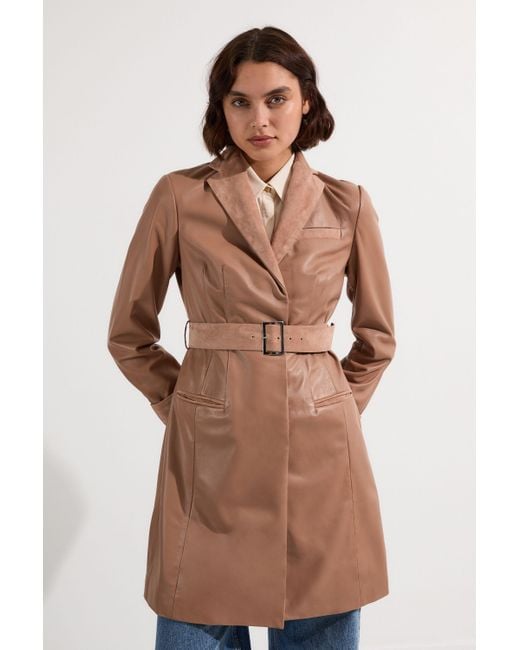 Karen Millen Suede Leather Belted Trench Coat in Brown Lyst UK