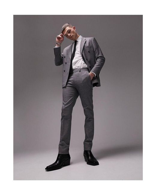 Topman Gray Skinny Textured Suit Trousers for men