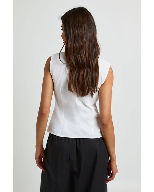 Boohoo White Cotton Funnel Neck Sleeveless Shirt