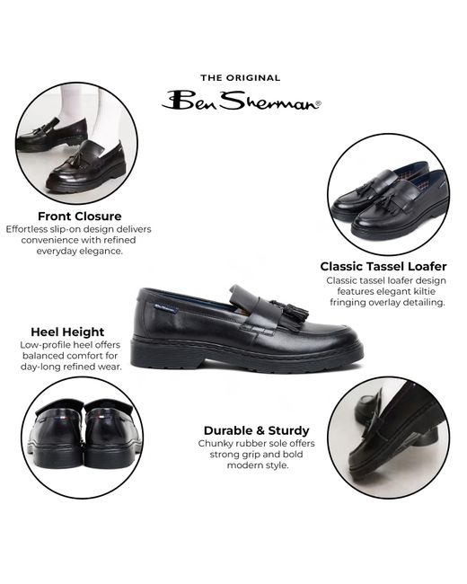 Ben Sherman Black Leather Tassel Loafer Shoes for men