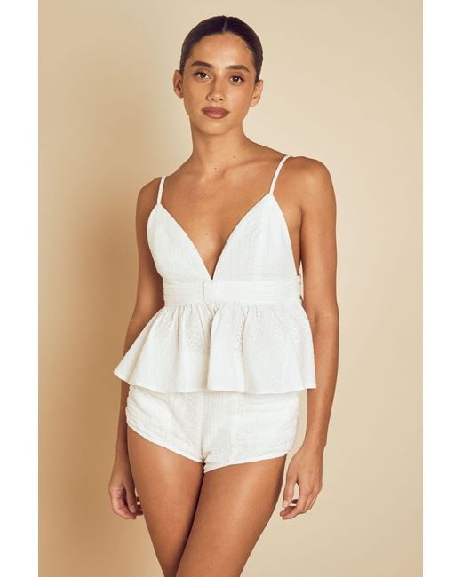 MissPap White Broderie Mix Ruched Panel Short