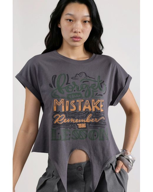 Hiccup Gray Printed Crop T-Shirt