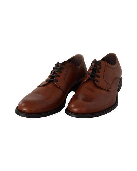 Dolce & Gabbana Brown Leather Lace Up Formal Derby Shoes for men