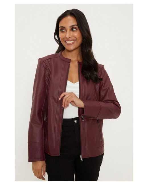 Wallis Red Petite Berry Faux Leather Seam Detail Jacket
