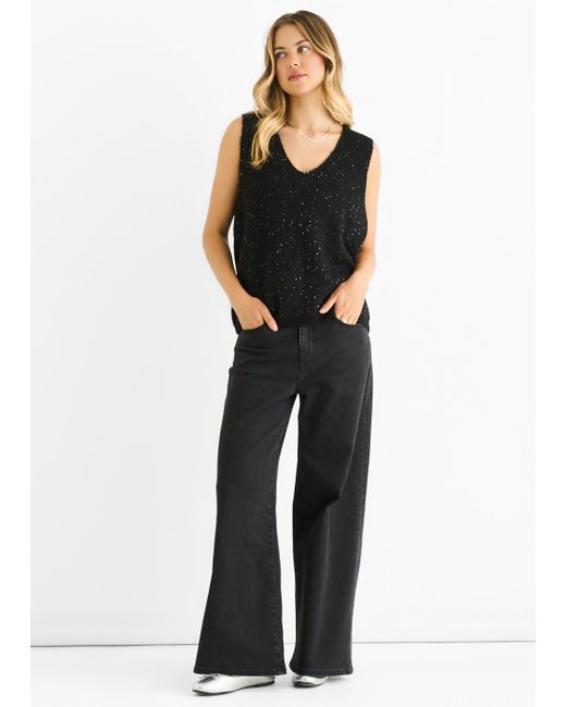 Gini London Black Sequin Sparkle V Neck Vest Knit Jumper