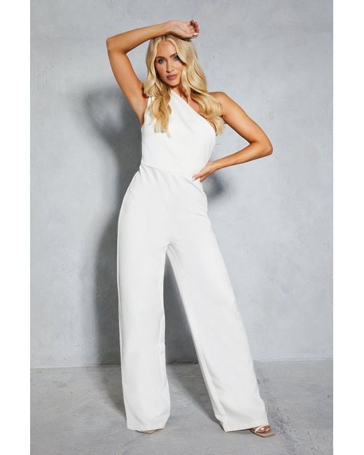 MissPap White One Shoulder Structured Asymmetric Jumpsuit