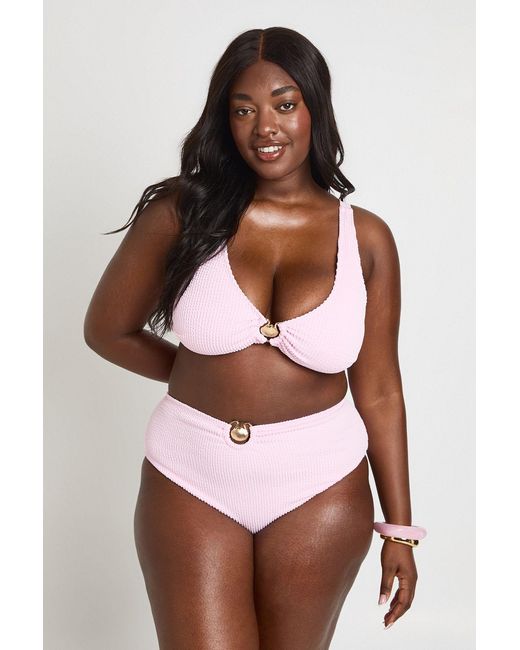 Boohoo Brown Plus Crinkle Shell Trim Bikini Top