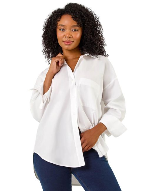Roman White Petite Cotton Button Up Pocket Shirt