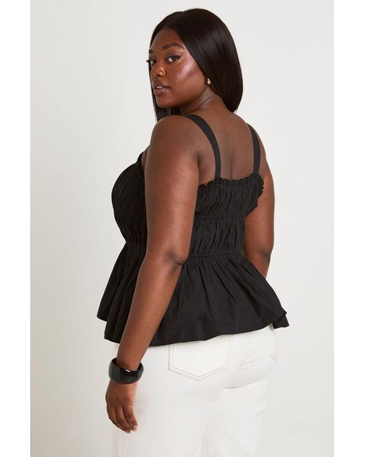 Boohoo Brown Plus Shirred Peplum Top