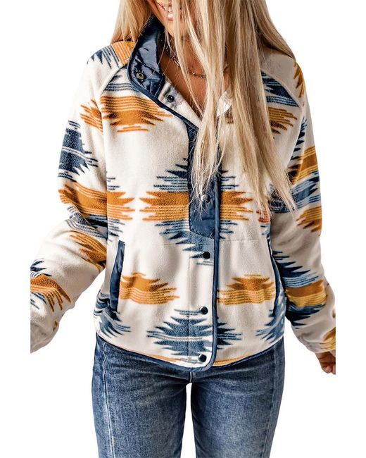 Azura Exchange Gray Western Aztec Snap Buttoned Fleece Jacket