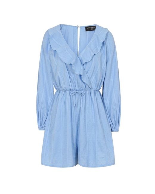 Little Mistress Blue Surplice Neck Long Sleeve Stripe Playsuit