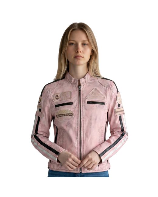 Infinity Leather Pink Biker Racing Badges Jacket-Incheon