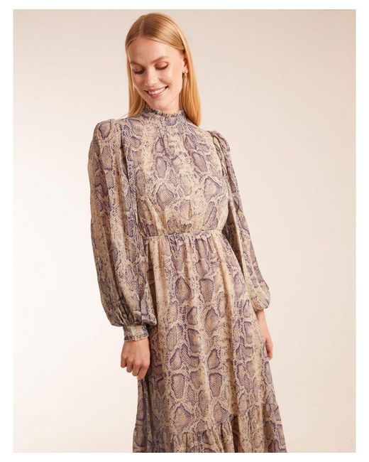 Blue Vanilla Natural High Neck Pleated Sleeve Reptile Midi Dress