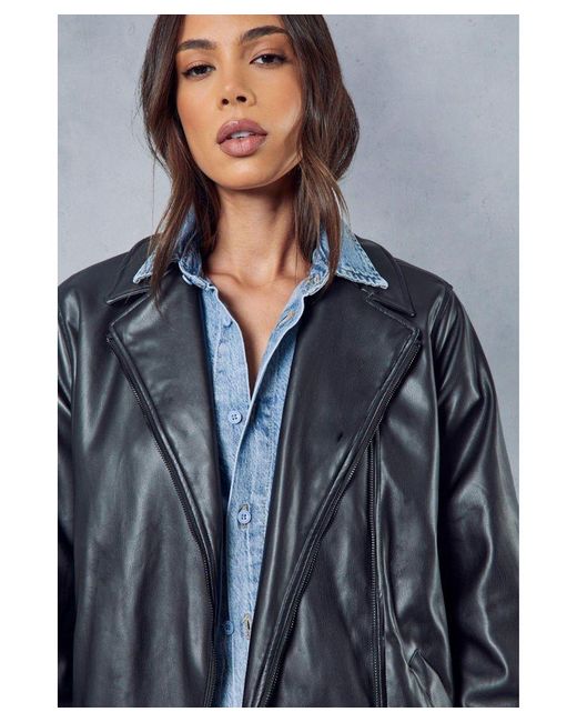 MissPap Blue Premium Leather Look Biker Jacket
