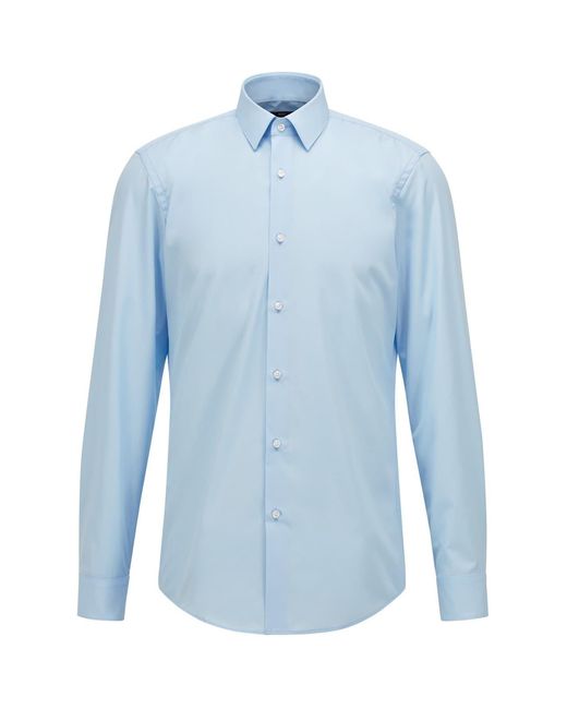 Boss Blue Collared Neck Point Collar Long Sleeve Shirt for men