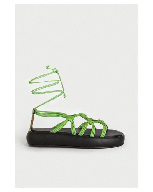 Warehouse Green Real Leather Knotted Flatform Sandal