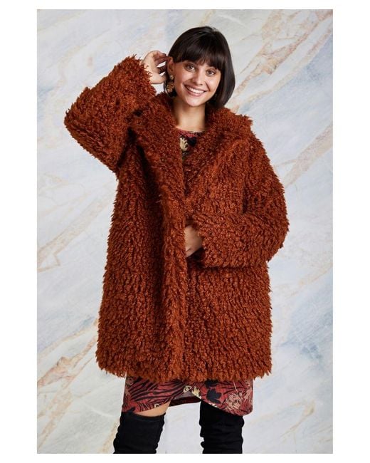 Yumi' Brown Teddy Bear Fur Double Breasted Coat