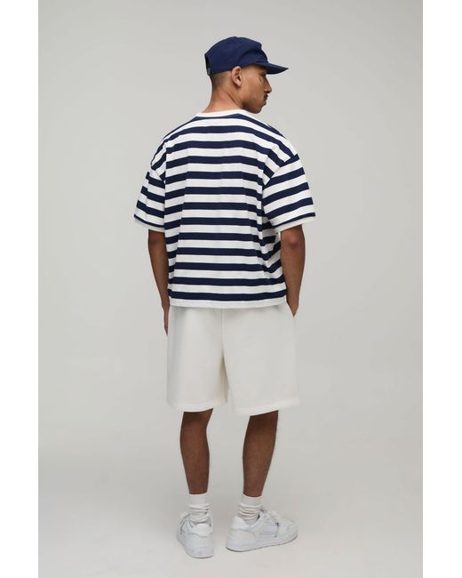 BoohooMAN Blue Oversized Boxy Stripe Monte Carlo Print T-Shirt for men