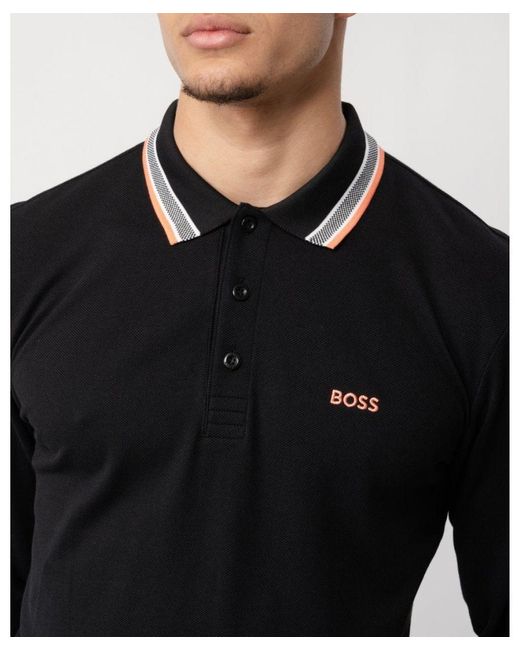 Boss Black Boss Plisy Long Sleeve Contrast Collar Polo for men