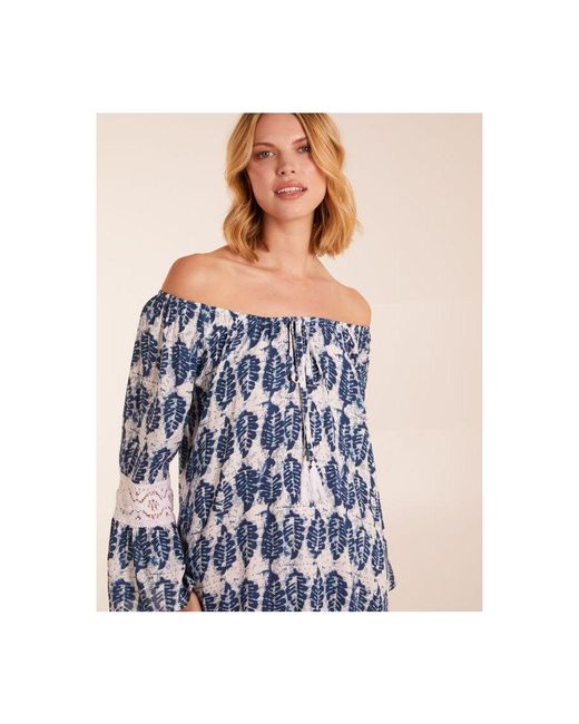 Blue Vanilla Blue Leaf Print Scoop Neck Dress