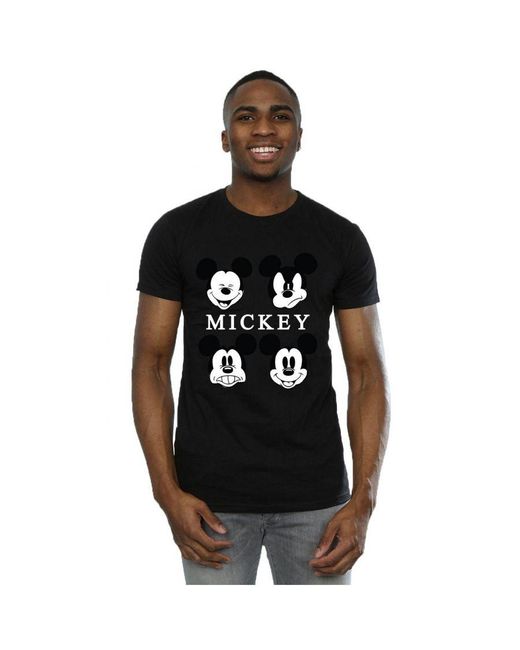 Disney Black Four Heads Mickey Mouse Cotton T-shirt for men