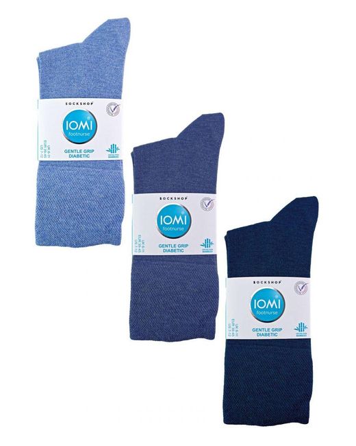 IOMI Blue 6 Pack Diabetic Bamboo Socks for men