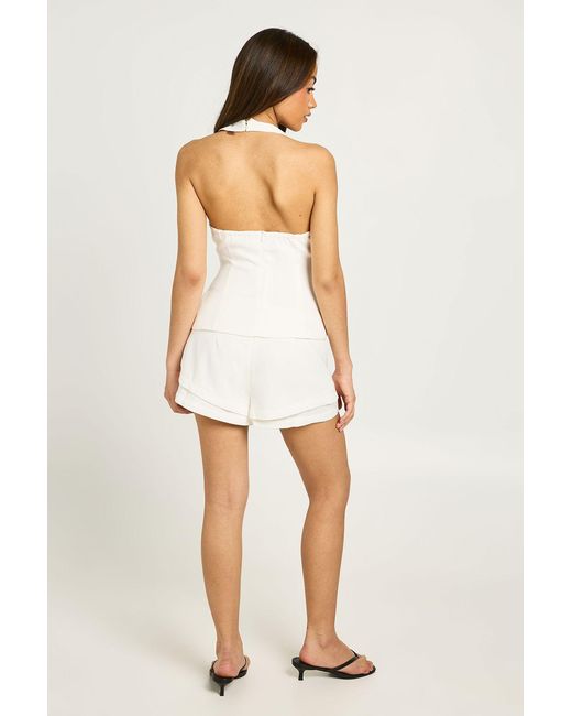 Boohoo White Halter Peplum Tailored Top
