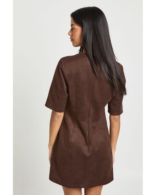 Boohoo Brown Faux Suede Boxy Tshirt Dress