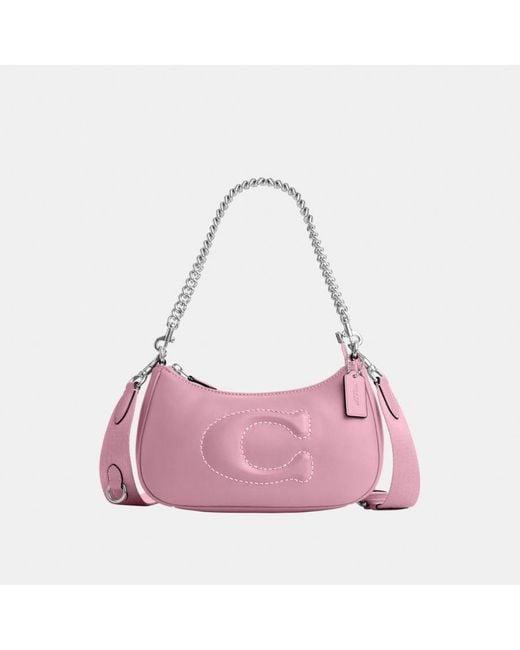 COACH Pink Placed Quilted C Teri Shoulder Bag With Chain And Webbed Strap