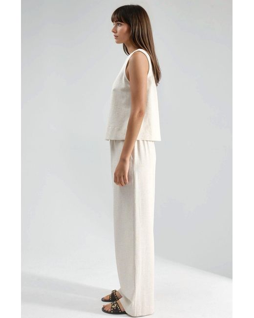 Hiccup White Linen Sleeveless Blouse & Pocketed Pants Set