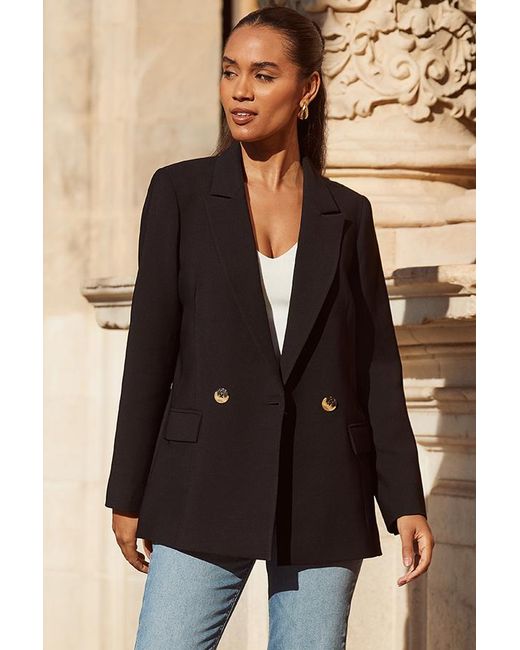 Sosandar Black Double Breasted Blazer