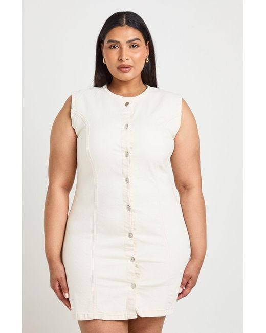 Boohoo White Plus Seam Detail Button Down Mini Dress