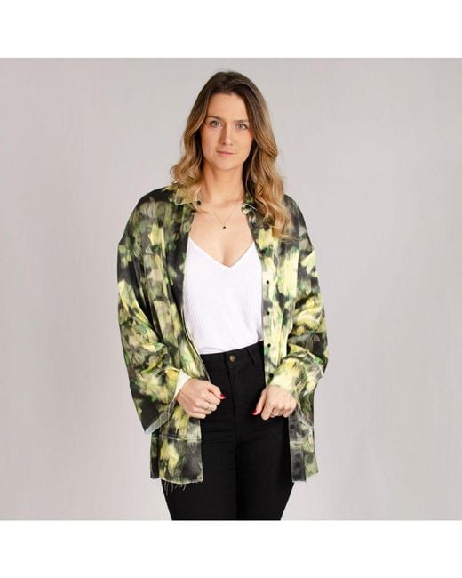 TOPSHOP Green Watercolour Print Blouse