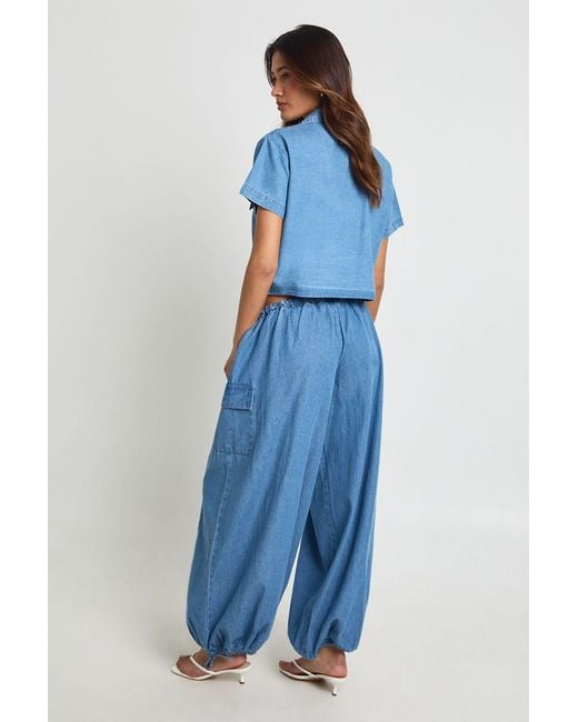 Boohoo Blue Chambray Balloon Trouser
