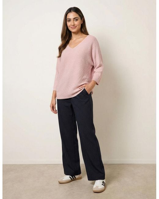 Blue Vanilla Pink Metallic V Neck Knitted Ripple Jumper
