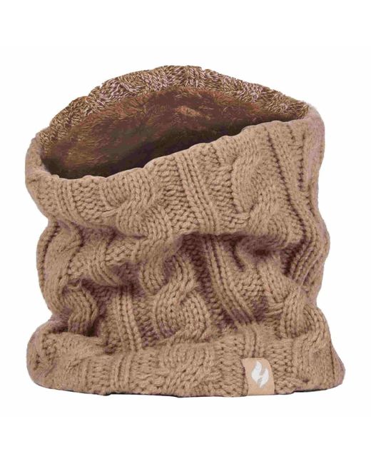Heat Holders Brown Ladies Cable Knit Winter Fleece Lined Thermal Neck Warmer