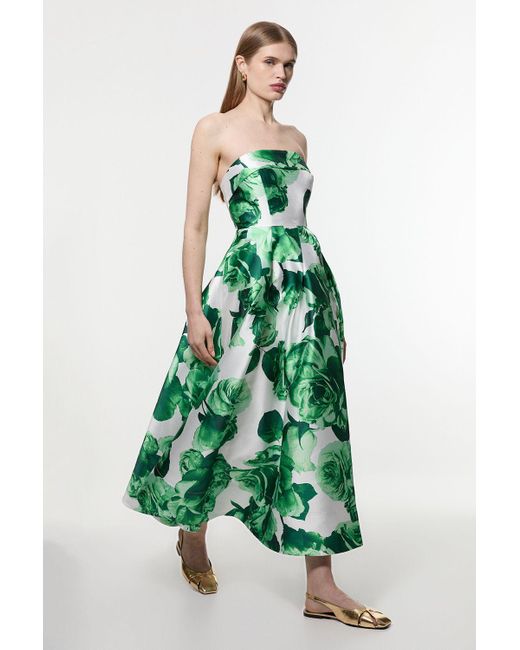 Karen Millen Rose Twill Maxi Split Prom Dress in Green | Lyst UK