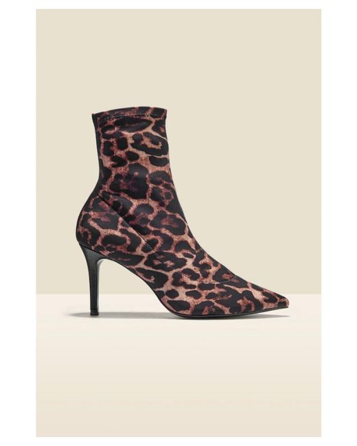 Sosandar Natural Ava Leopard Stretch Sock Boot Leather