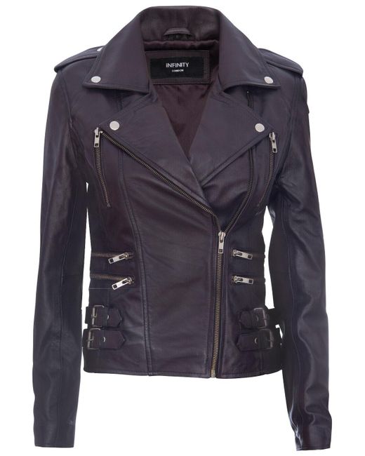 Infinity Leather Blue Brando Biker Jacket-Loddon