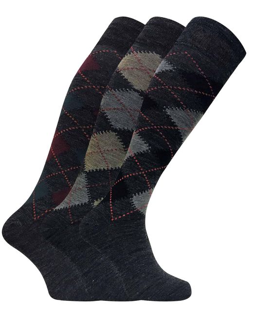 Sock Snob Blue 3 Pairs Extra Long Knee High Argyle Lambs Wool Dress Socks for men