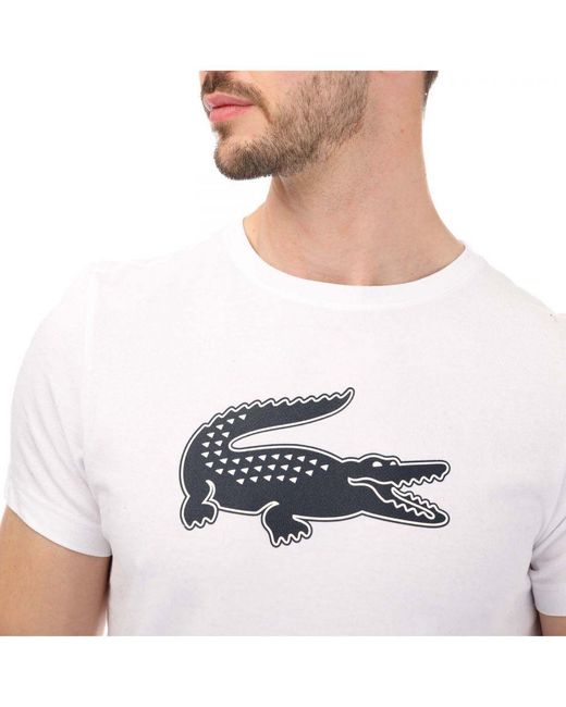 Lacoste Sport 3d Print Crocodile Jersey T-shirt In White Navy voor heren