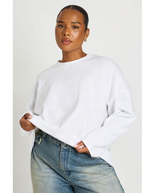 Boohoo White Plus Basic Oversized Long Sleeve T-Shirt