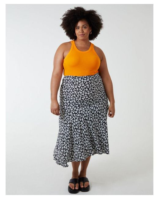 Blue Vanilla Black Curve Asymmetric Seam Midi Skirt